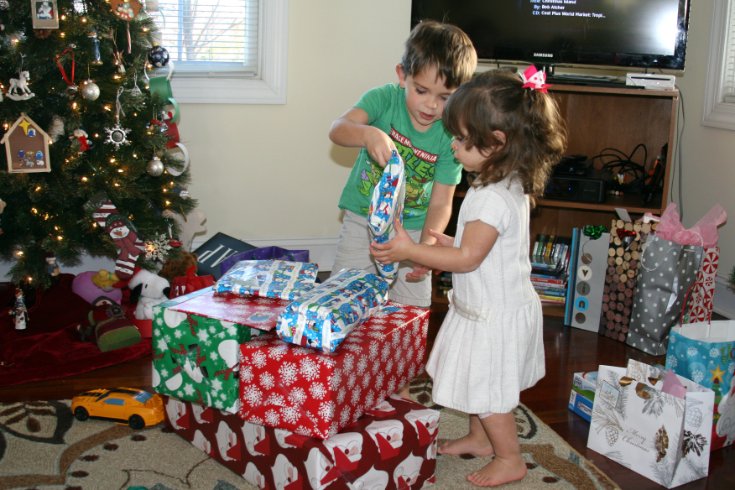 Opening presents from Grammy and P-Paw